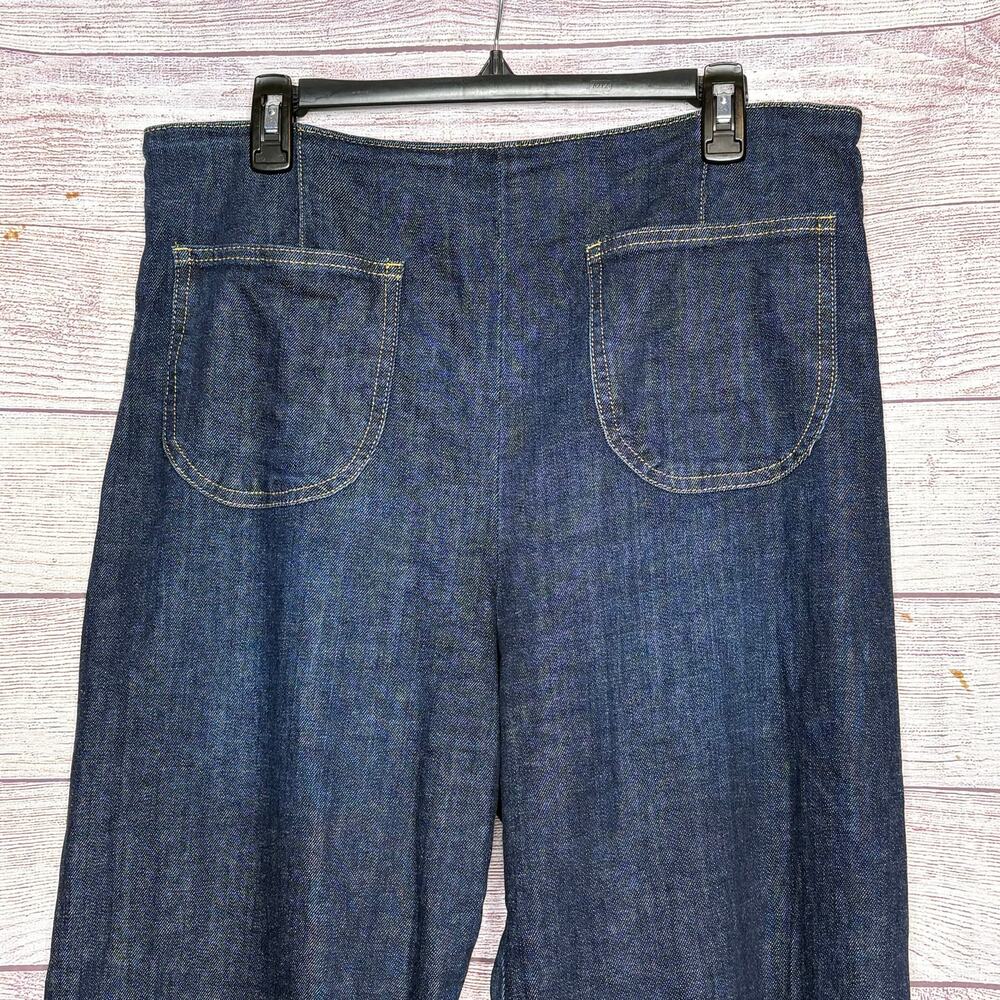 Maeve Colette Ruffle Hem High Rise Wide Leg Dark Wash Cropped Jeans Size 32 Tall - Picture 3 of 12